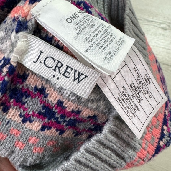 J. Crew Factory Fair Isle Pom-Pom Hat, One size, Gray and Pink - Picture 7 of 10